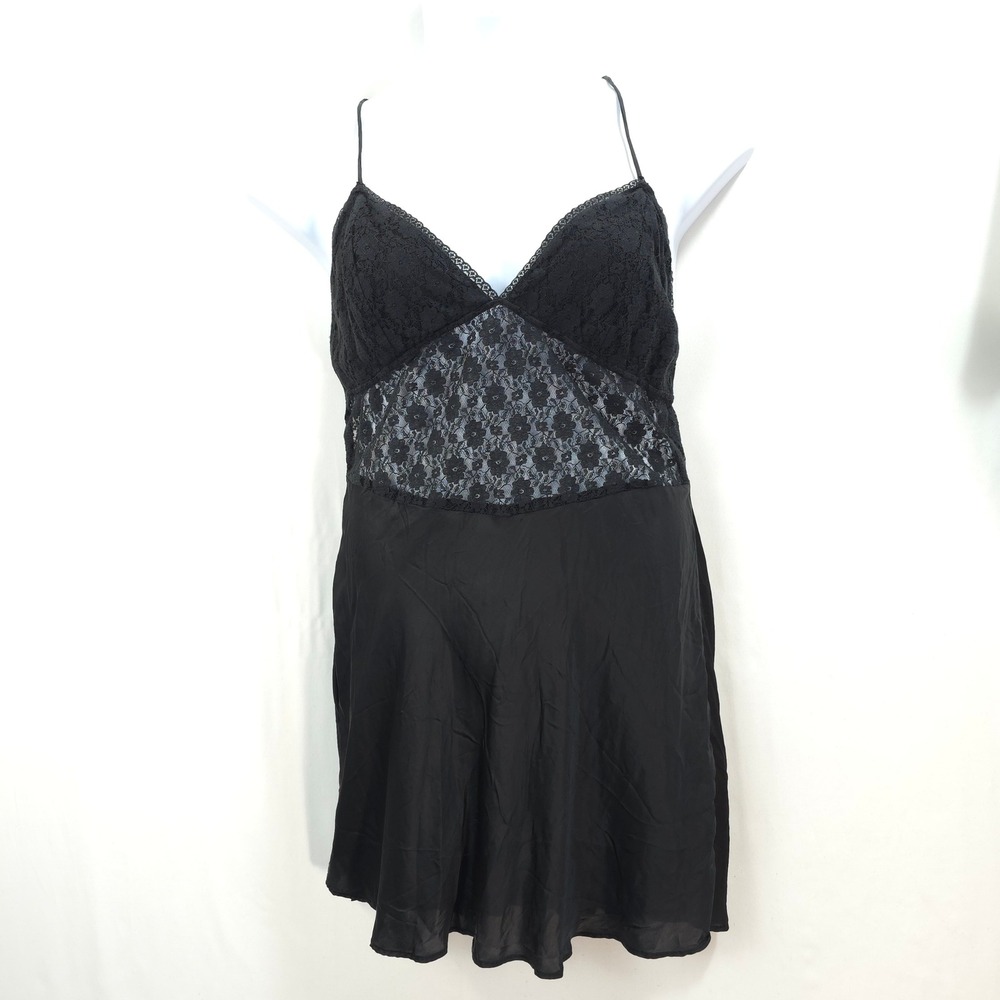 Free People Black Lace Slip‎ Mini Dress Criss Cross Back XL Romantic Ethereal